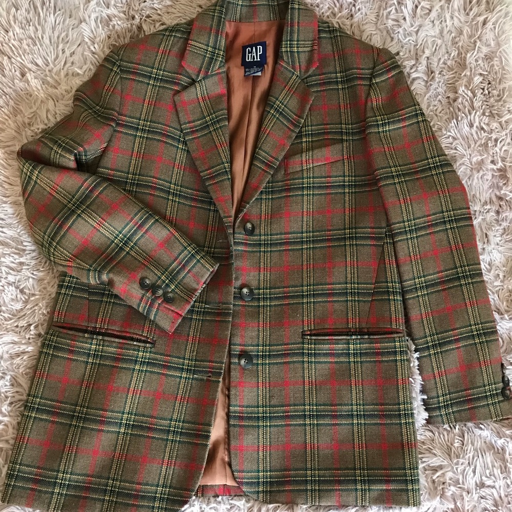 Long plaid wool blazer